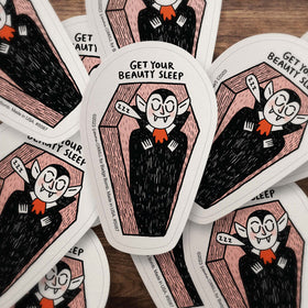 Get Your Beauty Sleep Vampire Coffin Sticker by Gemma Correll