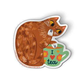 I Heart Tea Cat Sticker