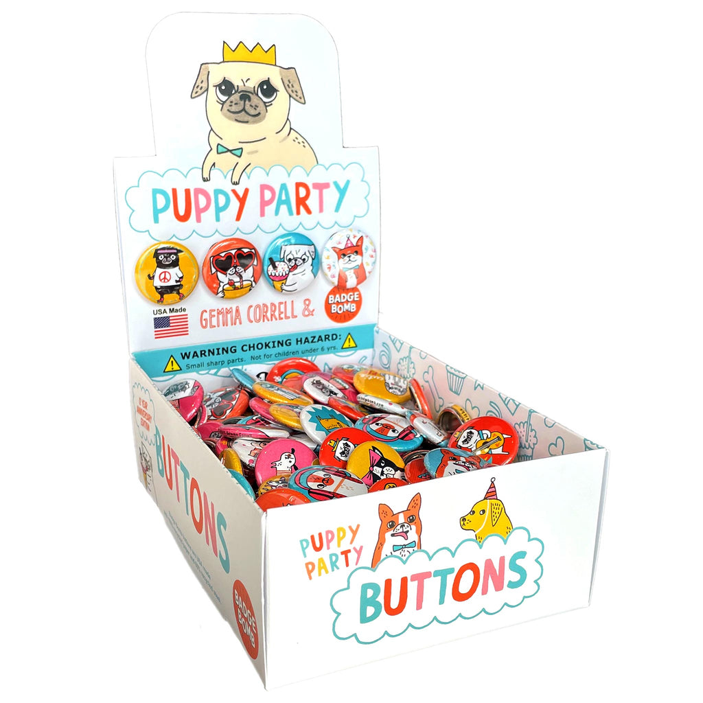 Puppy Party 1" Button Box by Gemma Correll