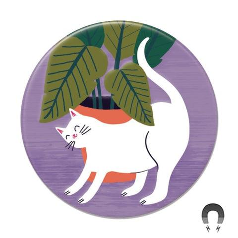 White Cat With Plant Big Magnet