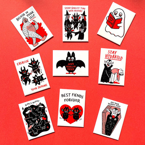 Spooky Self Care Rectangle Magnet Bundle by Gemma Correll